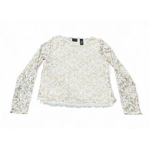 Axcess Womens Y2K‎ Lace Sheer Floral Top Fairy Romantic Feminine Cream Medium